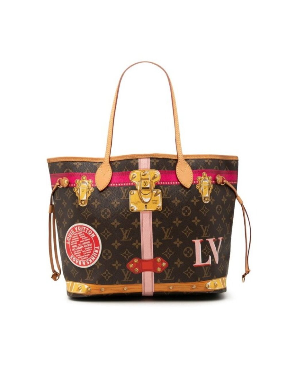 Louis Vuitton Monogram Summer Trunk Neverfull MM Tote Brown Multicolor
